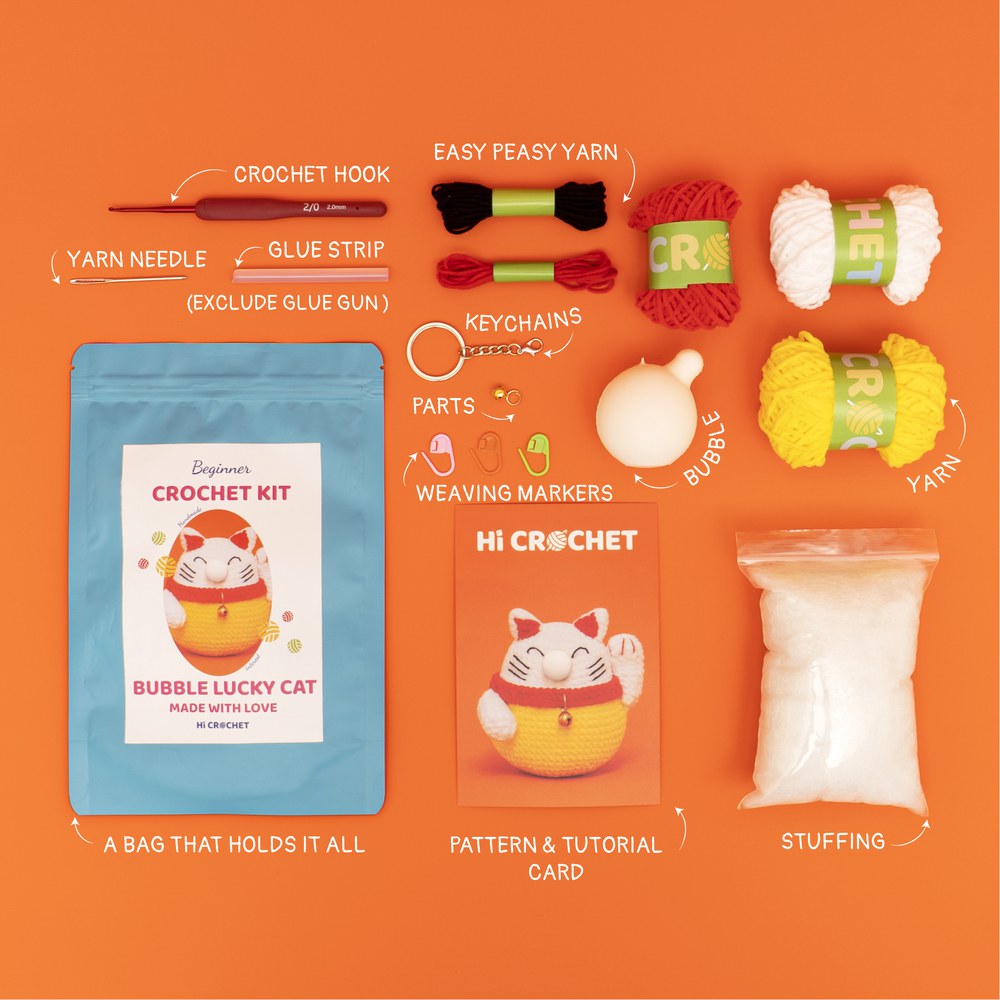 Lucky Cat Crochet Kit with Magnet