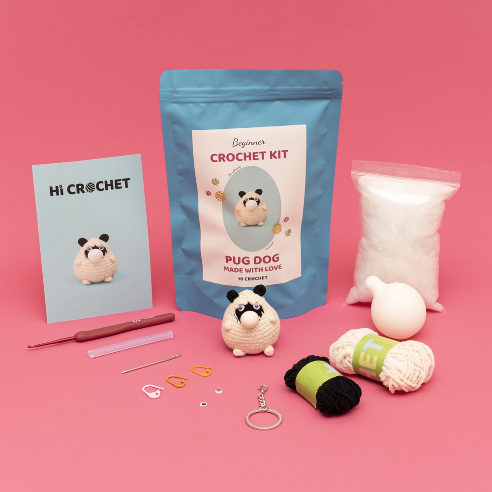 Press Bubble Pug Dog Crochet Kit