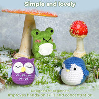 Three Pattern Animals-Owl, Penguin, Frog, Crochet Kit For Beginner